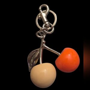🍒Orange and Cream Cherry Large Keychain Bag Charm with Silver Finish